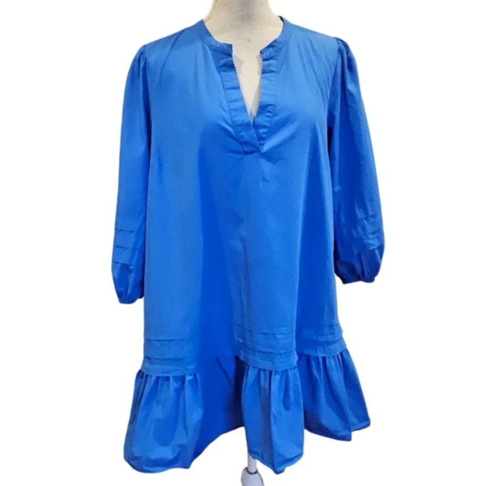Sugarlips Check Mate Puff Sleeve‎ Shift Dress Ruffle Mini Small Coastal Nautical